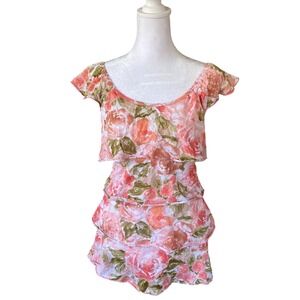 Y2K Floral Pink Ruffle Crinkle Top Small Fairy Femme Romantic Victorian 2010s‎